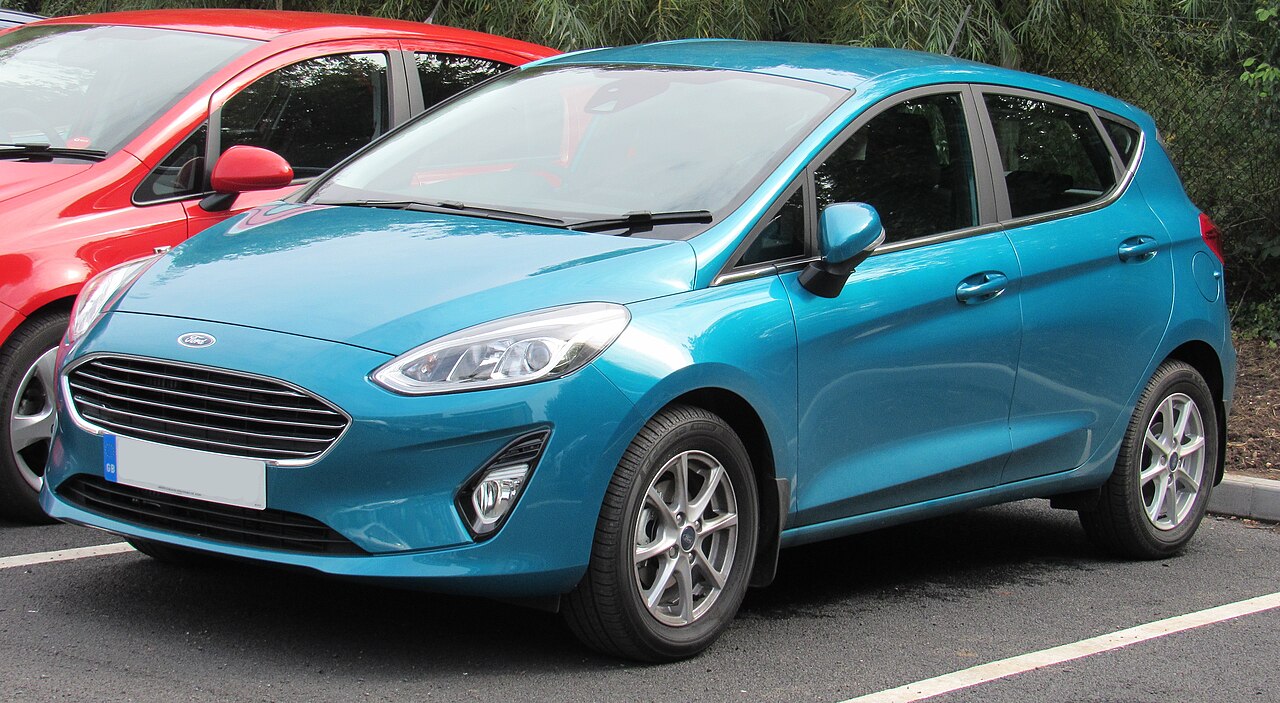 Blue Ford Fiesta Mk7 front three-quarter view