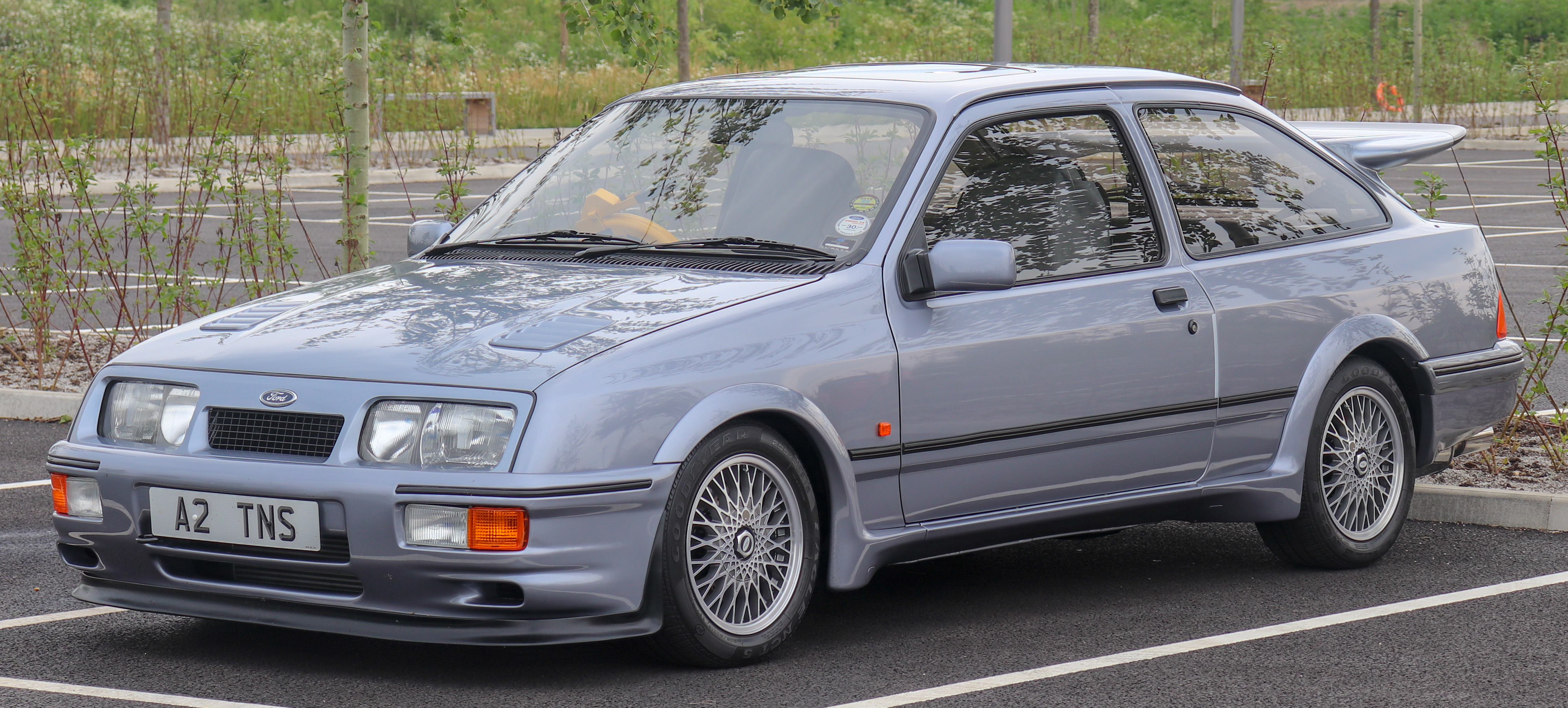 Ford Sierra RS Cosworth in white with whale tail spoiler