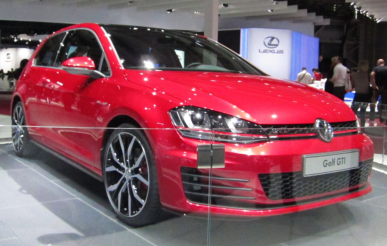 Red Volkswagen Mk7 Golf GTI front three-quarter view